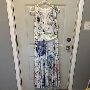 Elegant White and Blue Maxi Dress